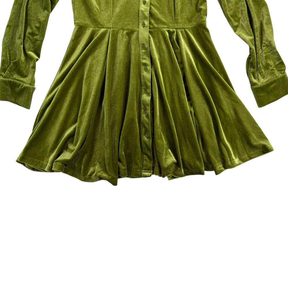 NEW Fashion Nova Phoebe Velvet Shirt Dress S Green Chartreuse Mini Luxe Mod - Picture 3 of 10